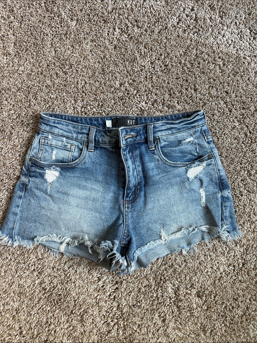 Kut from the Kloth Medium Blue Distressed Denim Cutoff Shorts